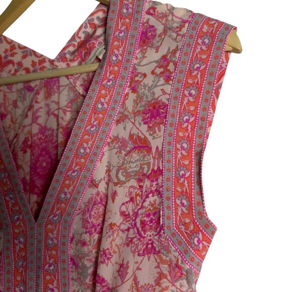 Rebecca Taylor Dreamweaver Pink Boho Printed Sleeveless Silk V-Neck Dress Size 6 - Picture 7 of 10